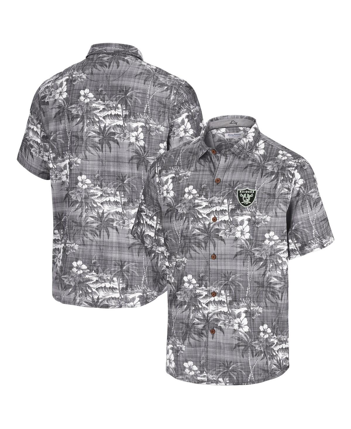Tommy Bahama Men's Black Las Vegas Raiders Coconut Point Isla Palmetta Camp Button-up Shirt In Gray