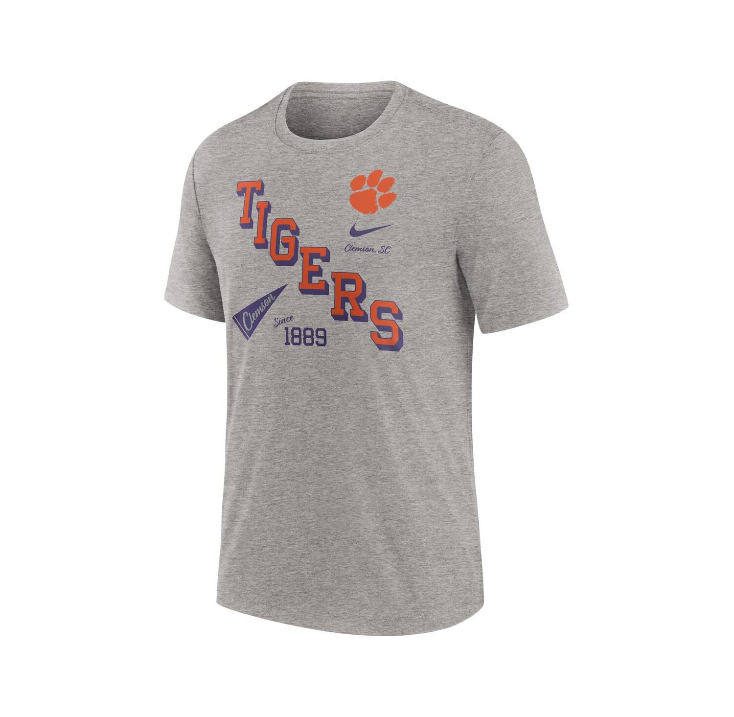 Men's Heather Gray Clemson Tigers Blitz Roll Call Tri-Blend T-Shirt