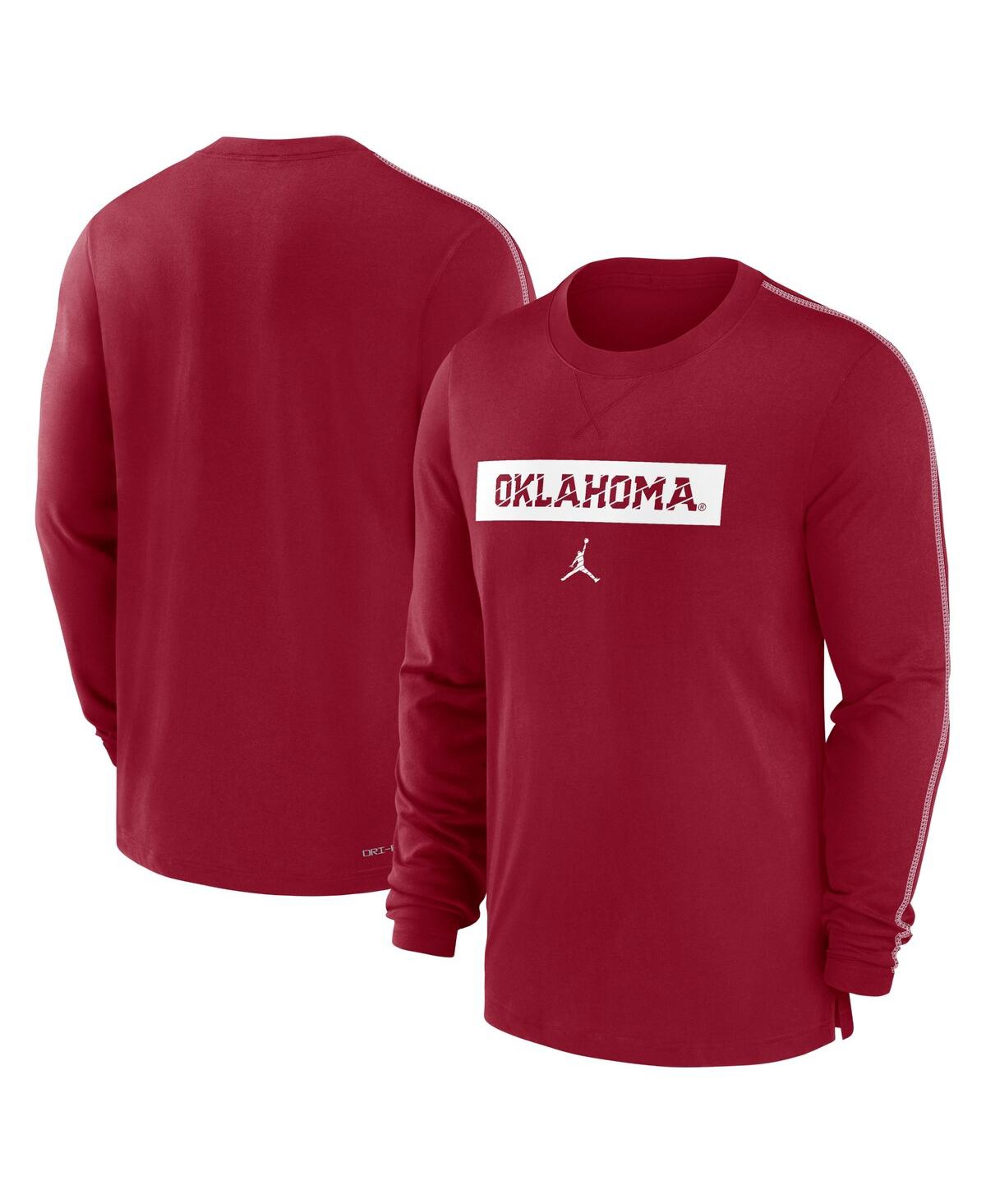 Jordan Men's Crimson Oklahoma Sooners 2024 Sideline Player Tri-blend Performance Long Sleeve T-shirt In Red