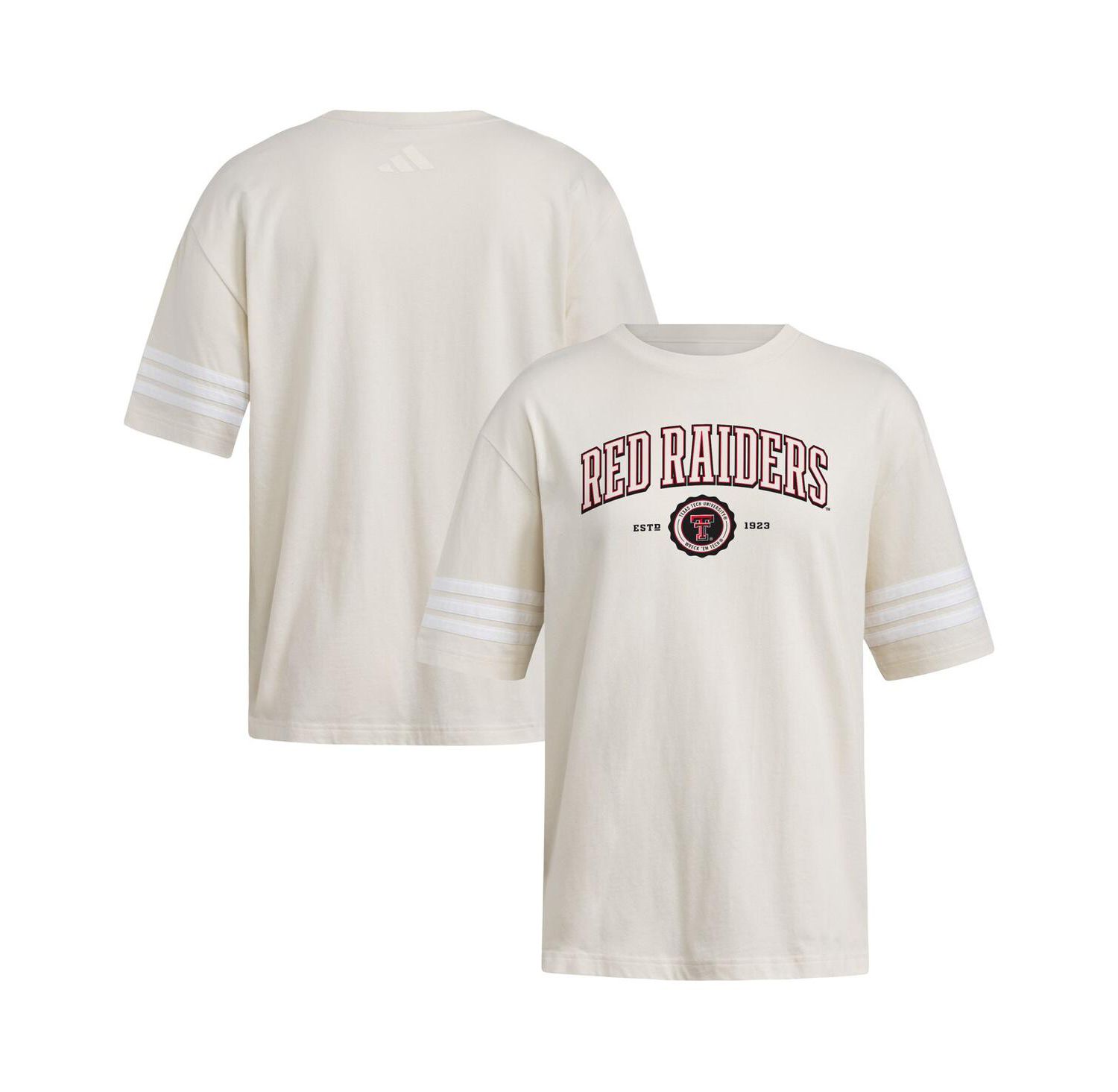 Women's Cream Texas Tech Red Raiders Fashion Three-Stripes Oversized T-Shirt