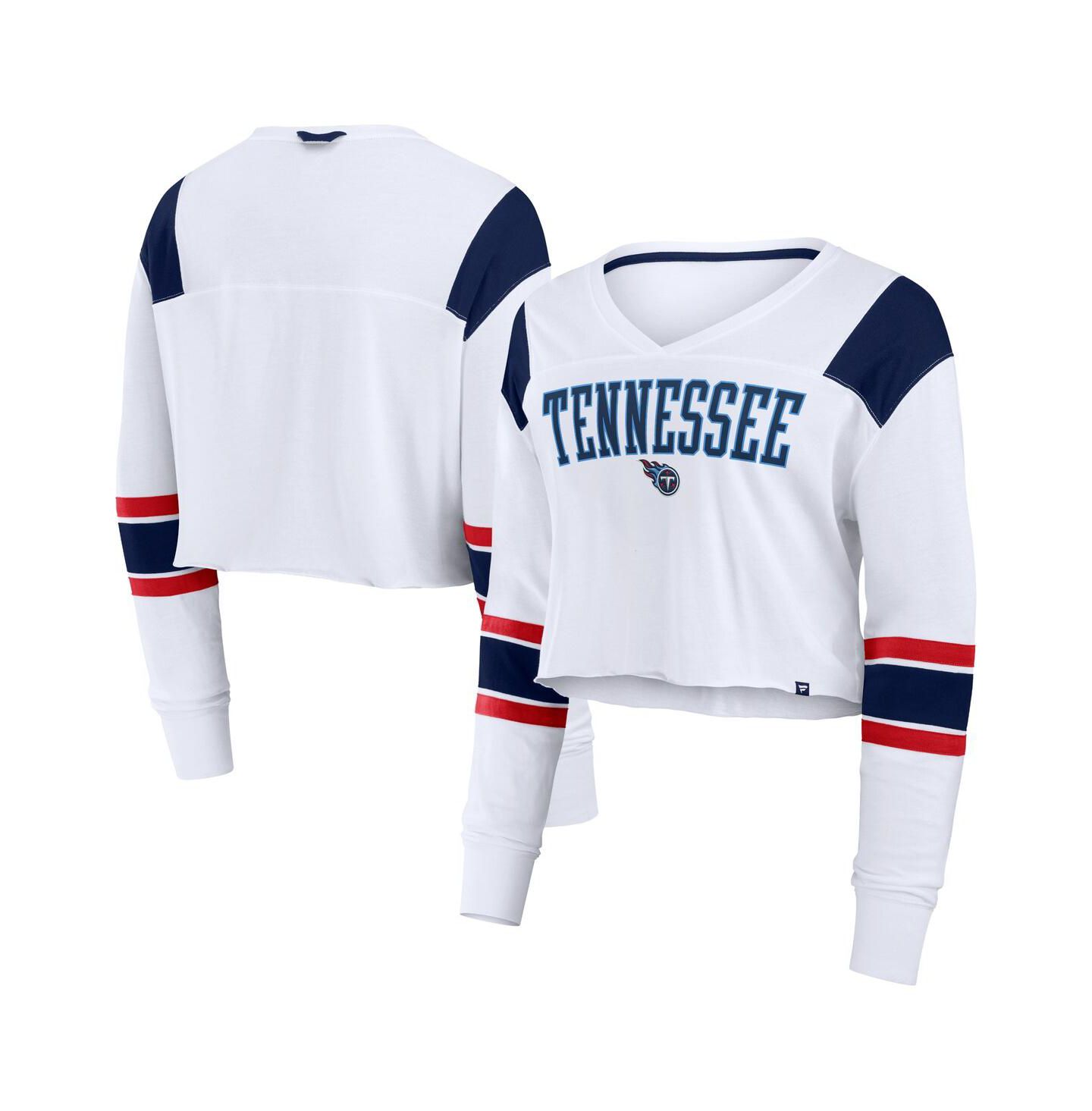 Женская футболка Fanatics White Tennessee Titans Stretch Cropped Fashion Long Sleeve — фото 1