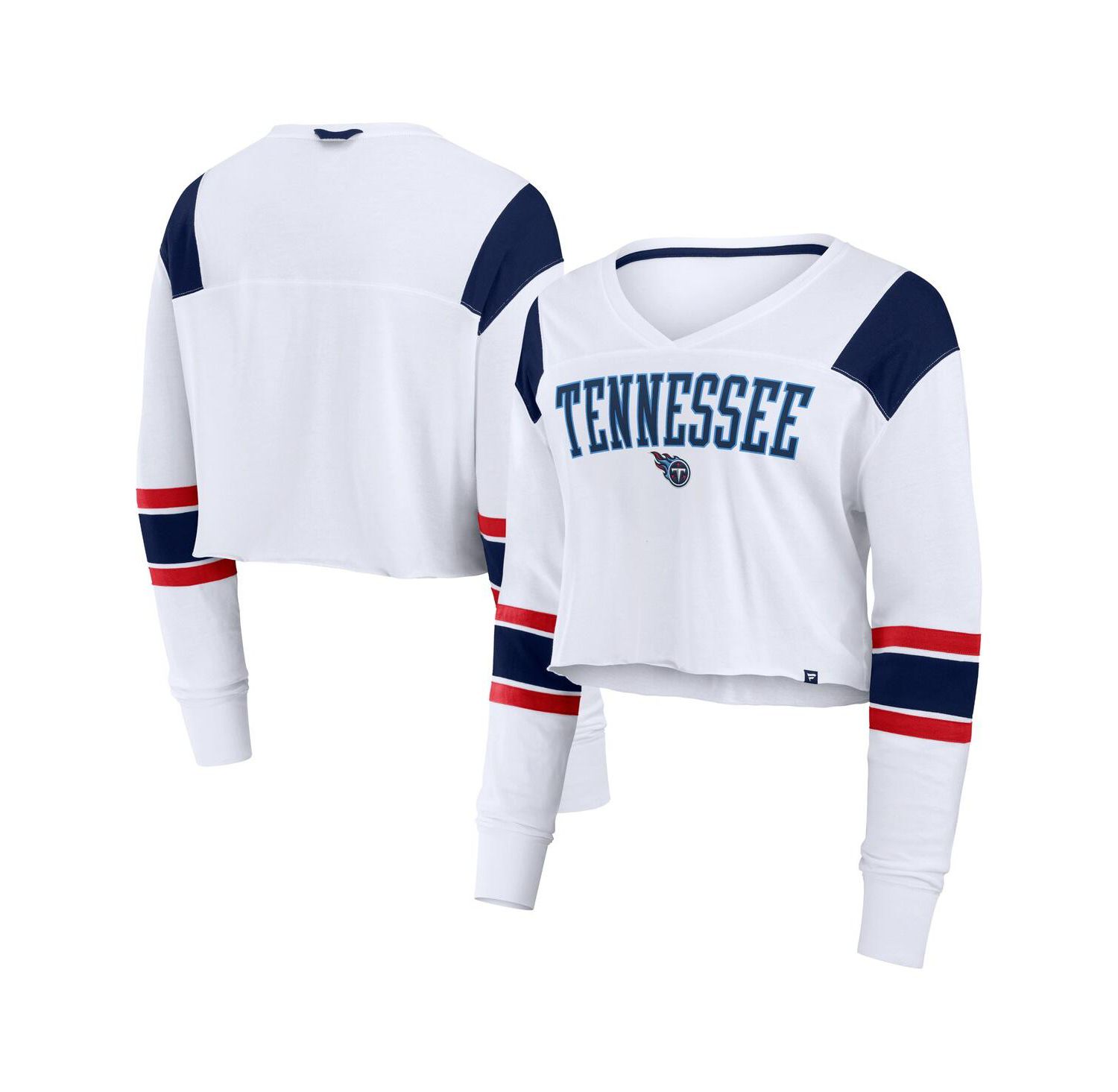Women's White Tennessee Titans Stretch Cropped Fashion Long Sleeve T-Shirt