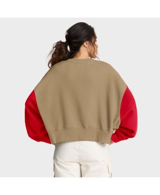 Women's Tan Kansas City Chiefs Oversized Rewind Pullover Sweatshirt