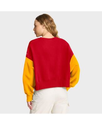 Women's Red Kansas City Chiefs Oversized Color Block Pullover Sweatshirt