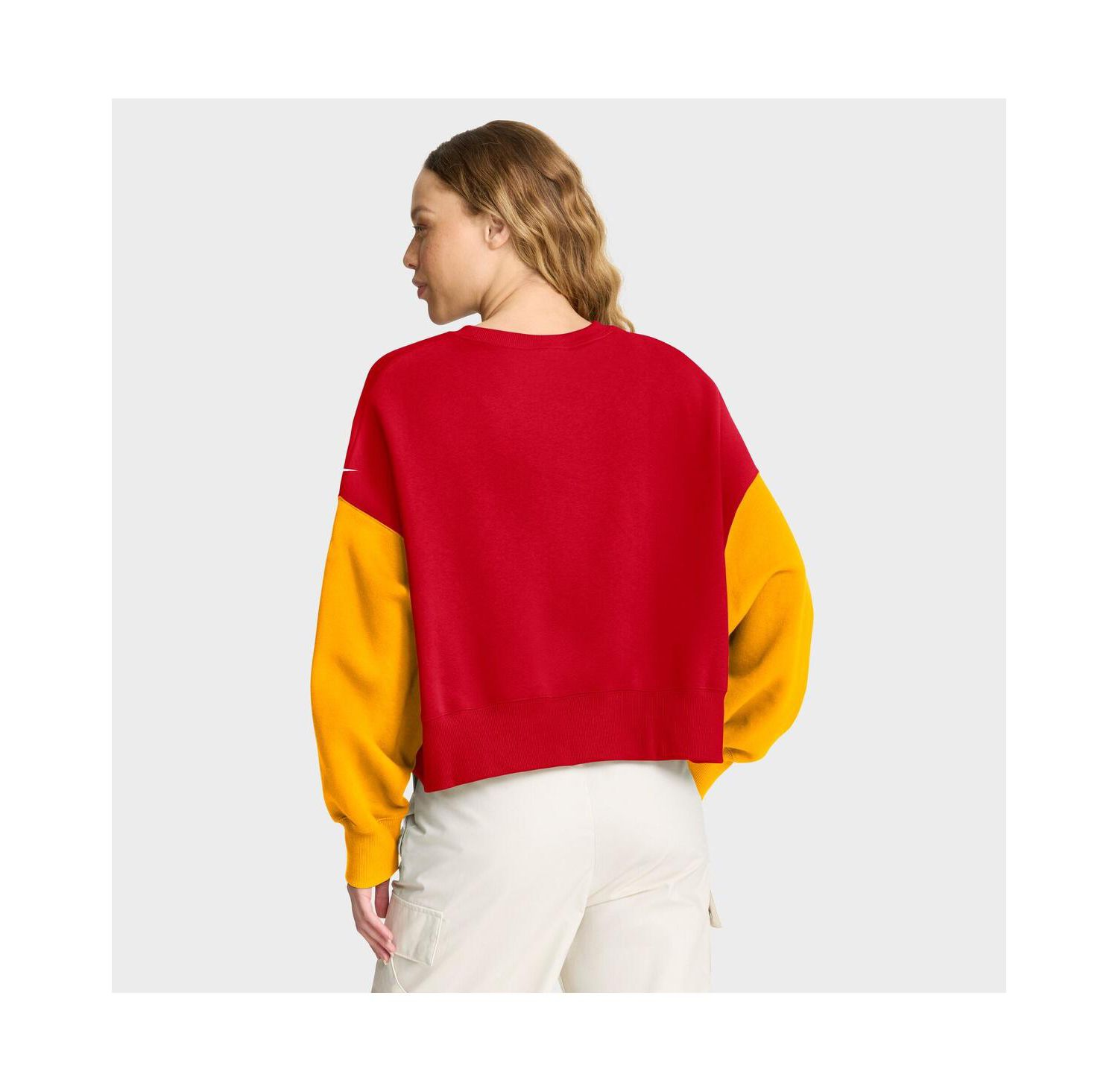 Women's Red Kansas City Chiefs Oversized Color Block Pullover Sweatshirt