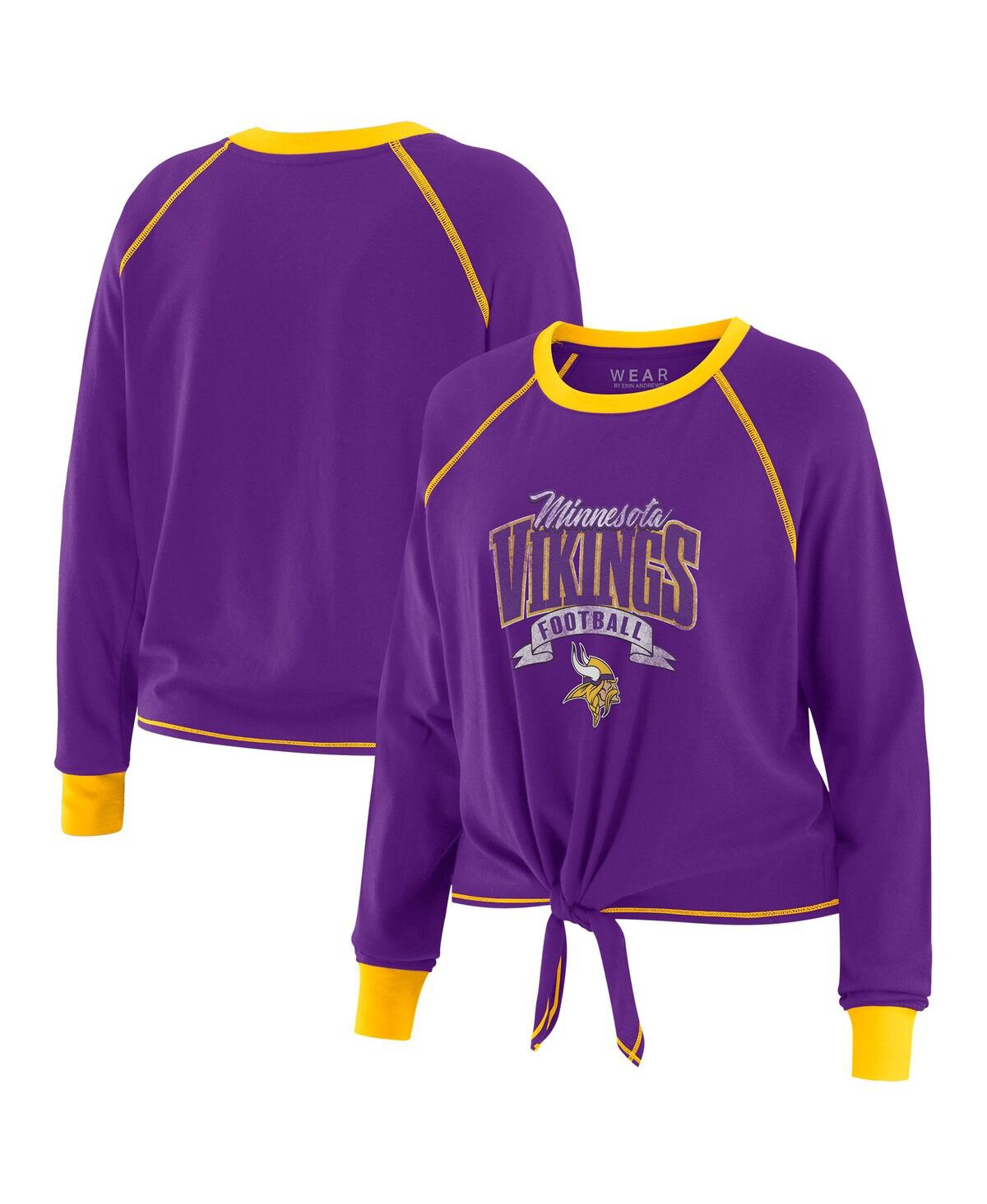 Wear By Erin Andrews Women's Purple/gold Minnesota Vikings Tie-front Long Sleeve Top In Purple
