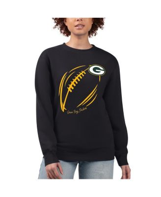 G-III 4Her by Carl Banks - Women's Black Green Bay Packers Football Logo Graphic Fleece Tri-Blend Pullover Sweatshirt