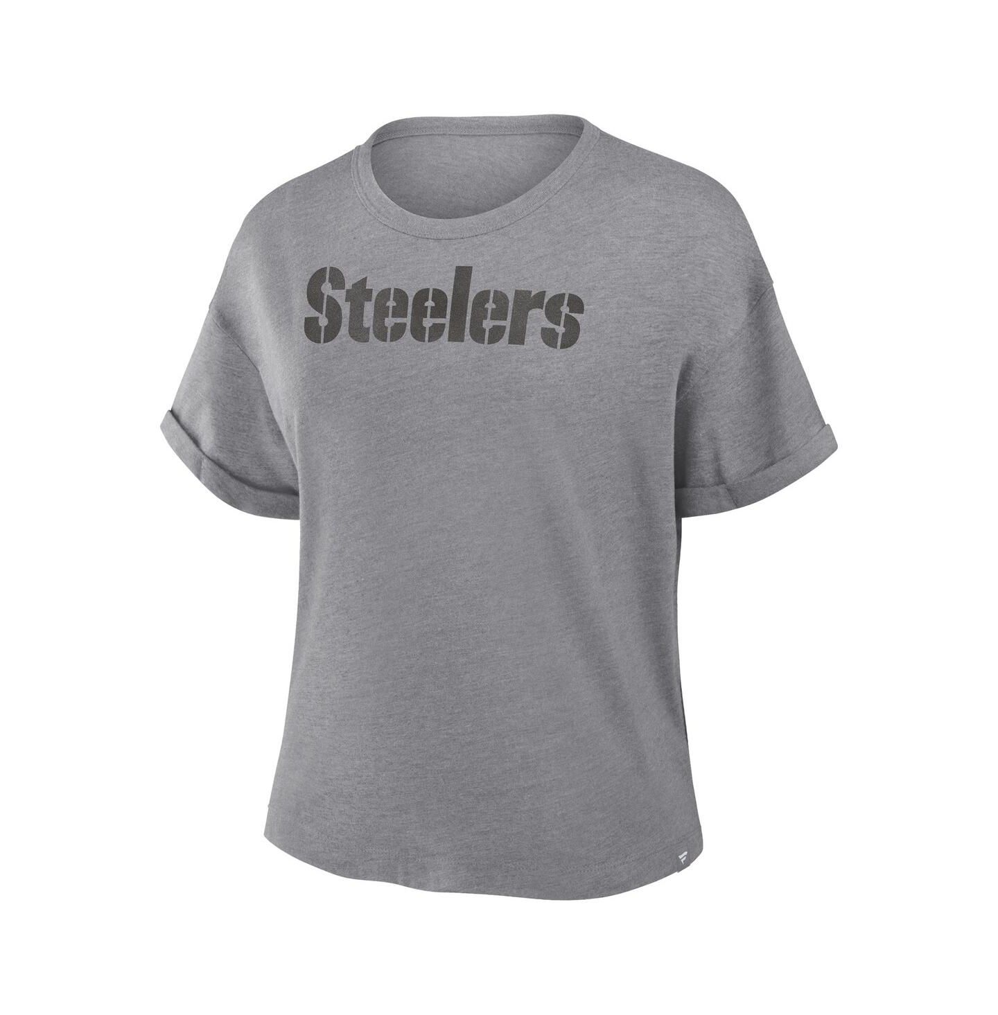 Женская футболка Fanatics Heather Gray Pittsburgh Steelers Swing Pass Tri-Blend Boxy — фото 2