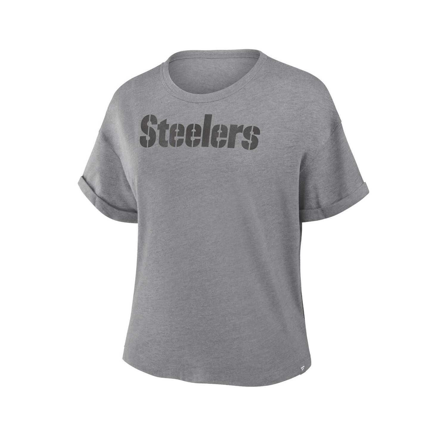 Women's Heather Gray Pittsburgh Steelers Swing Pass Tri-Blend Boxy T-Shirt