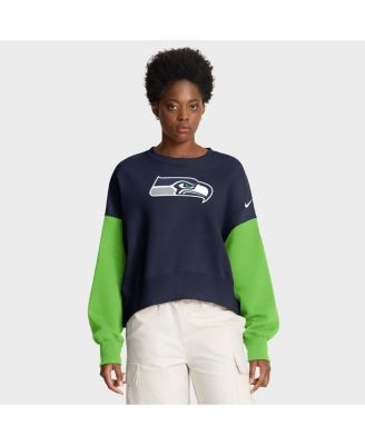 Women's College Navy Seattle Seahawks Oversized Color Block Pullover Sweatshirt