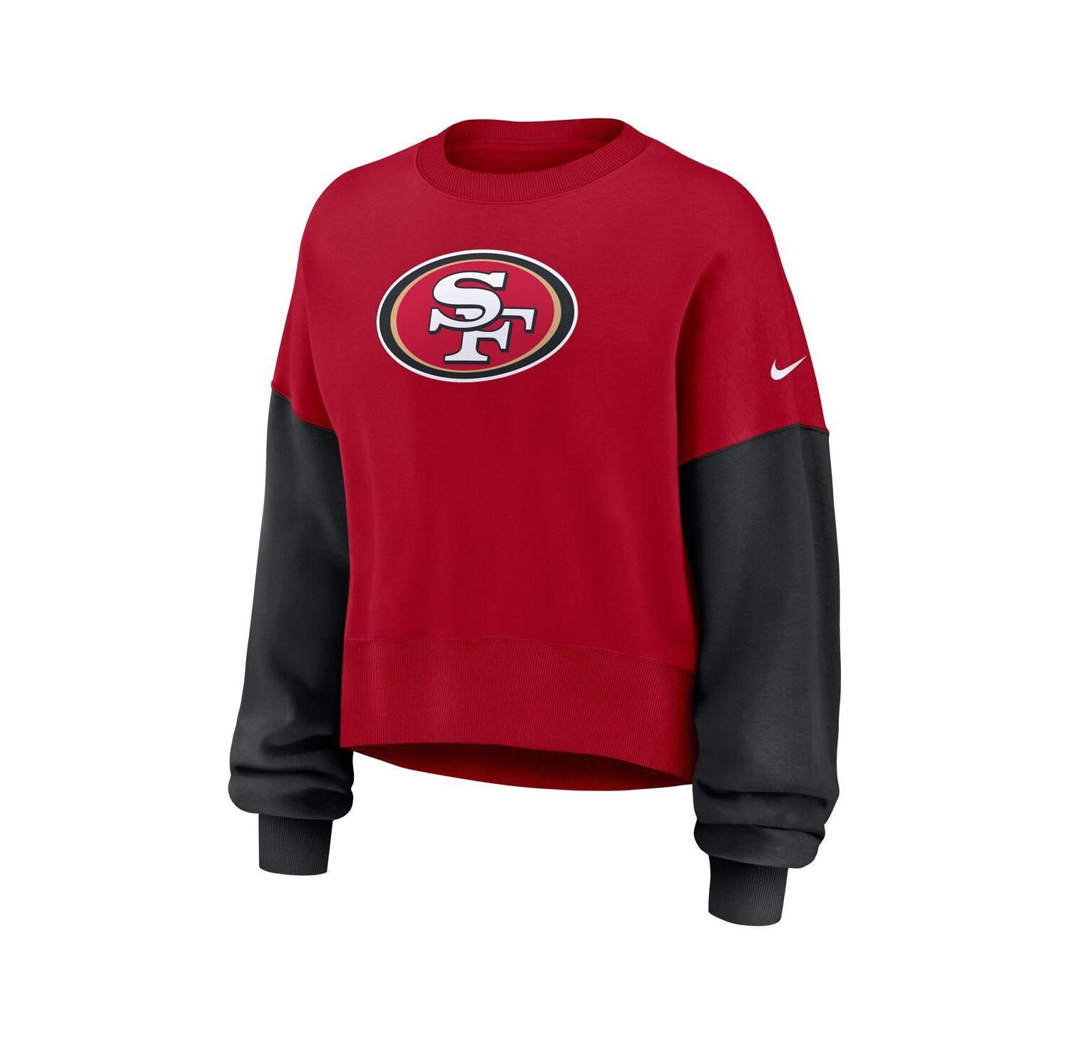 Women's Scarlet San Francisco 49ers Oversized Color Block Pullover Sweatshirt