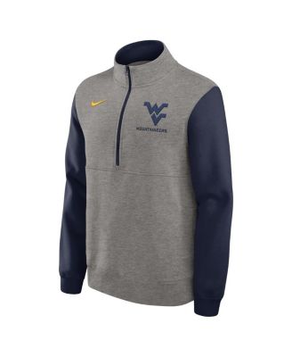 Men's Heather Gray/Navy West Virginia Mountaineers Club Fleece Tri-Blend Half-Zip Pullover Sweatshirt