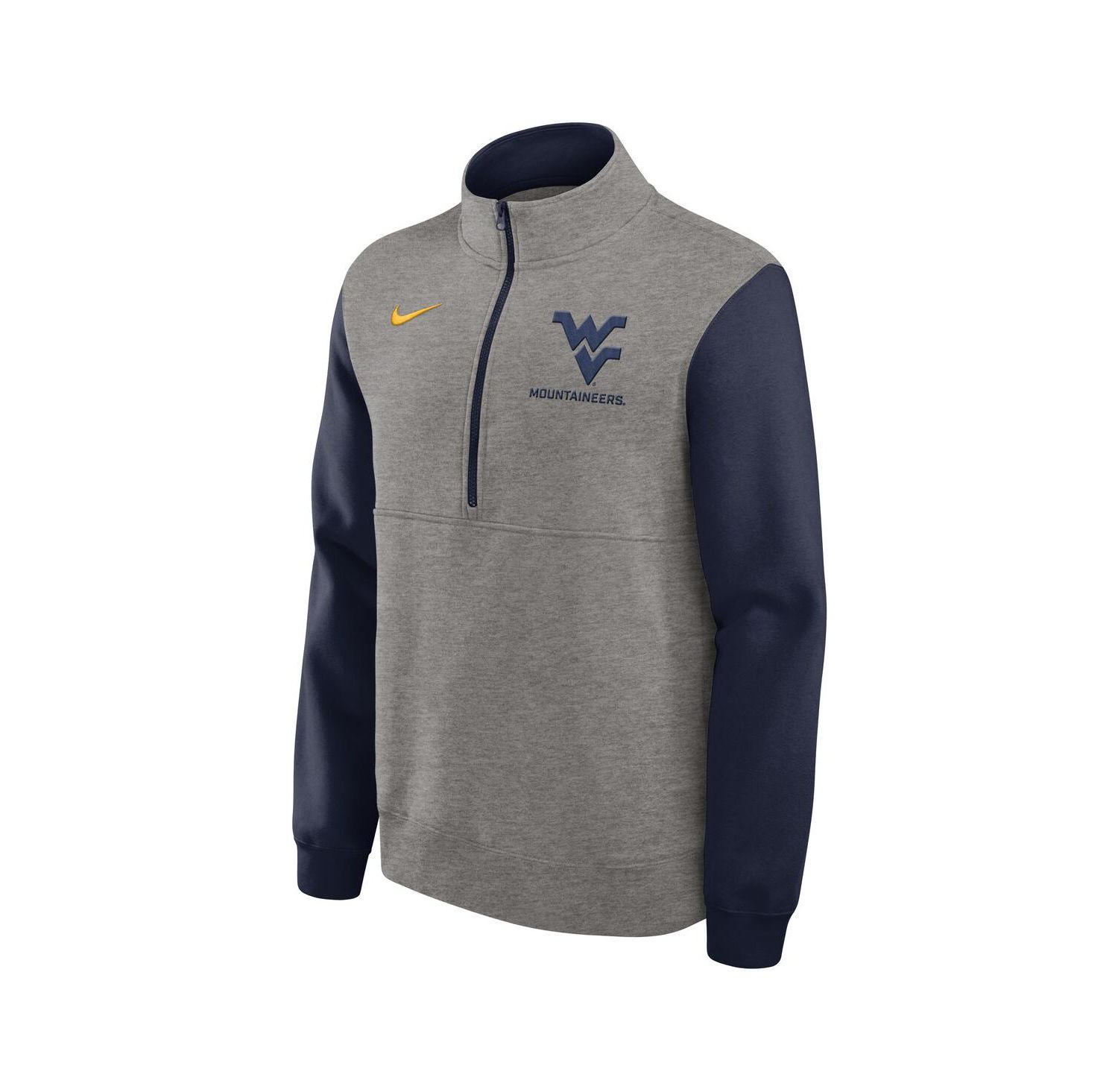 Men's Heather Gray/Navy West Virginia Mountaineers Club Fleece Tri-Blend Half-Zip Pullover Sweatshirt