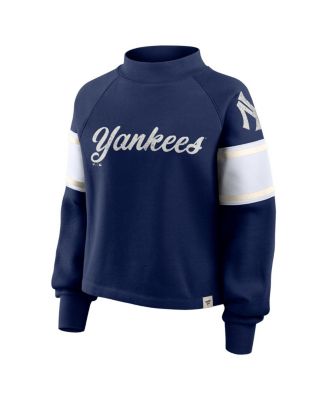 Women's Navy New York Yankees Oversized Toss Sweep Raglan Pullover Sweatshirt
