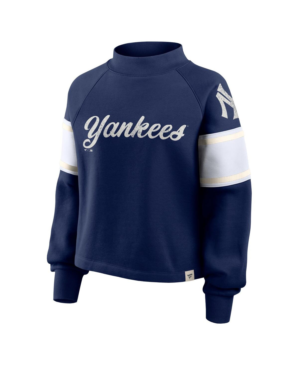 Fanatics Women's Navy New York Yankees Oversized Toss Sweep Raglan Pullover Sweatshirt In Blue