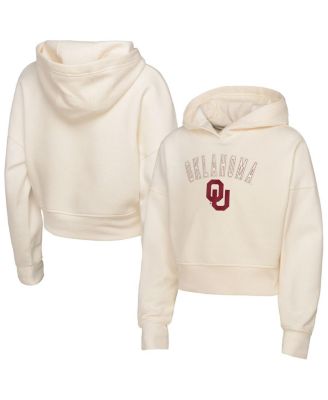Outerstuff - Big Girls Cream Oklahoma Sooners Oversized Blitz Cropped Pullover Hoodie