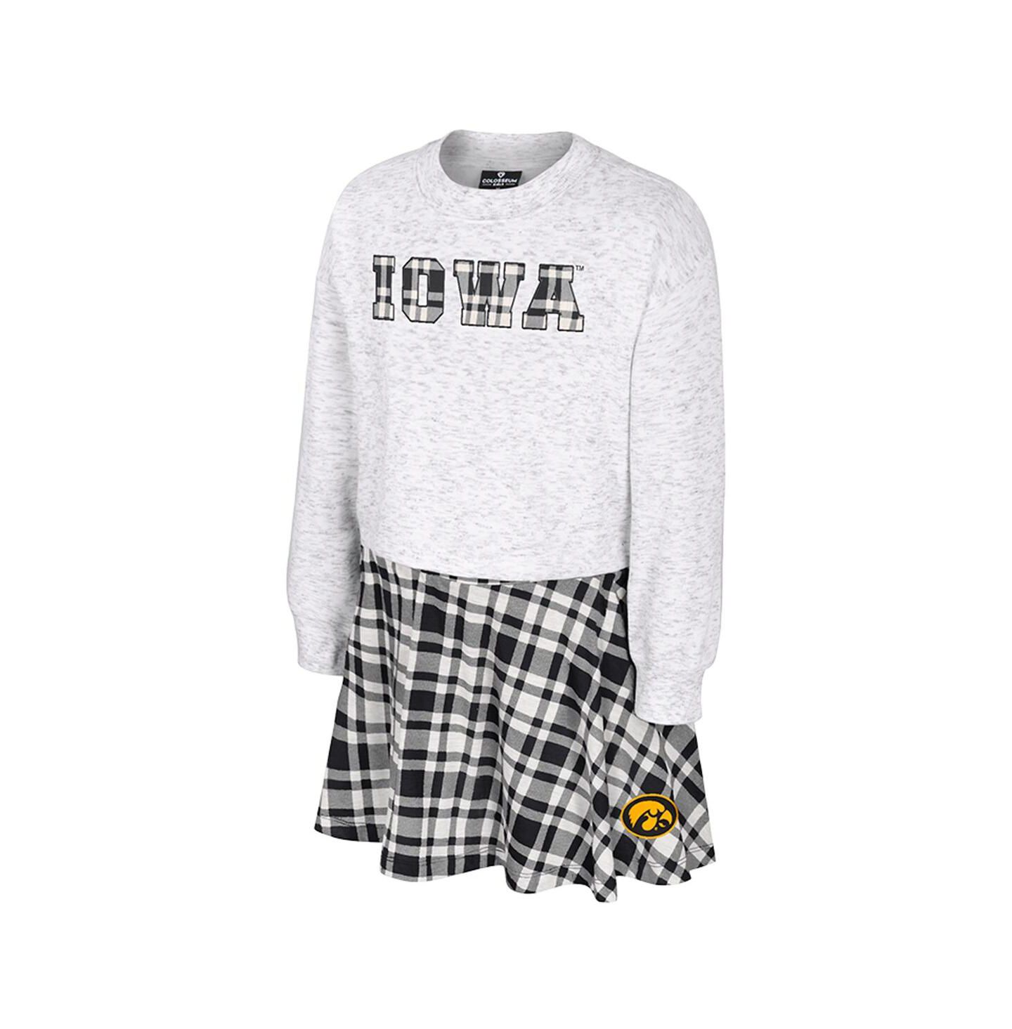 Colosseum Big Girls 2-Piece Gray Iowa Hawkeyes Marceline Plaid Skirt and Top Set — фото 2