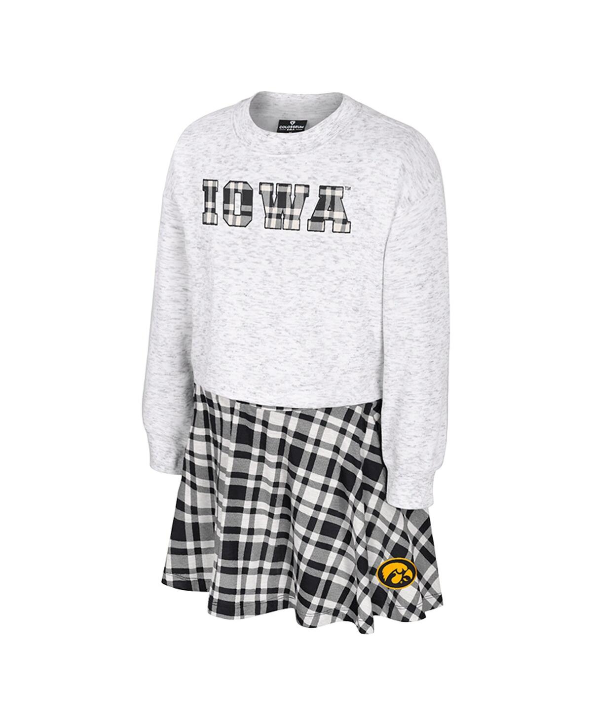 Colosseum Big Girls 2-piece Gray Iowa Hawkeyes Marceline Plaid Skirt And Top Set In White