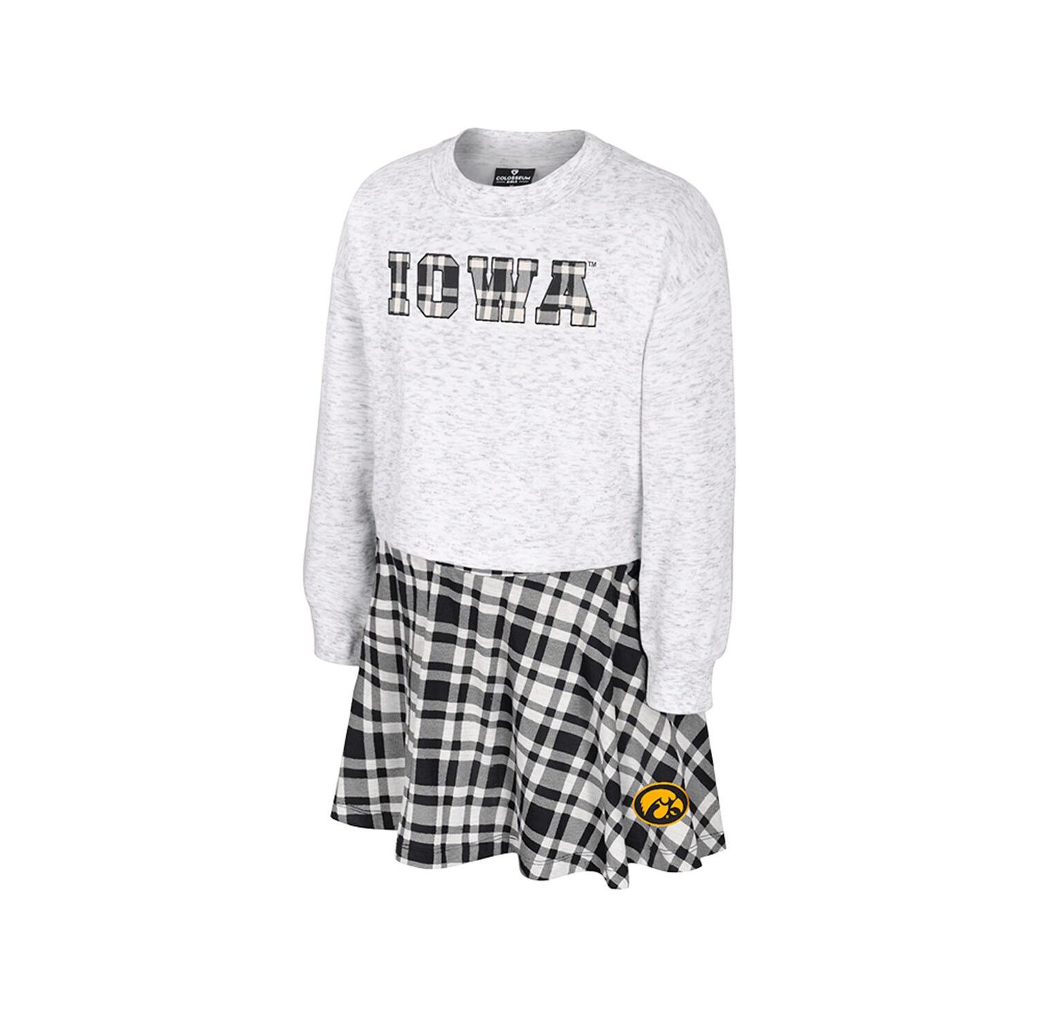 Big Girls 2-Piece Gray Iowa Hawkeyes Marceline Plaid Skirt and Top Set