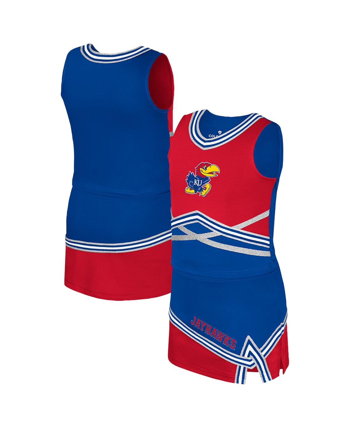 Colosseum Kids' Big Girls 2-piece Royal Kansas Jayhawks Lollipop Park Cheer Set In Blue