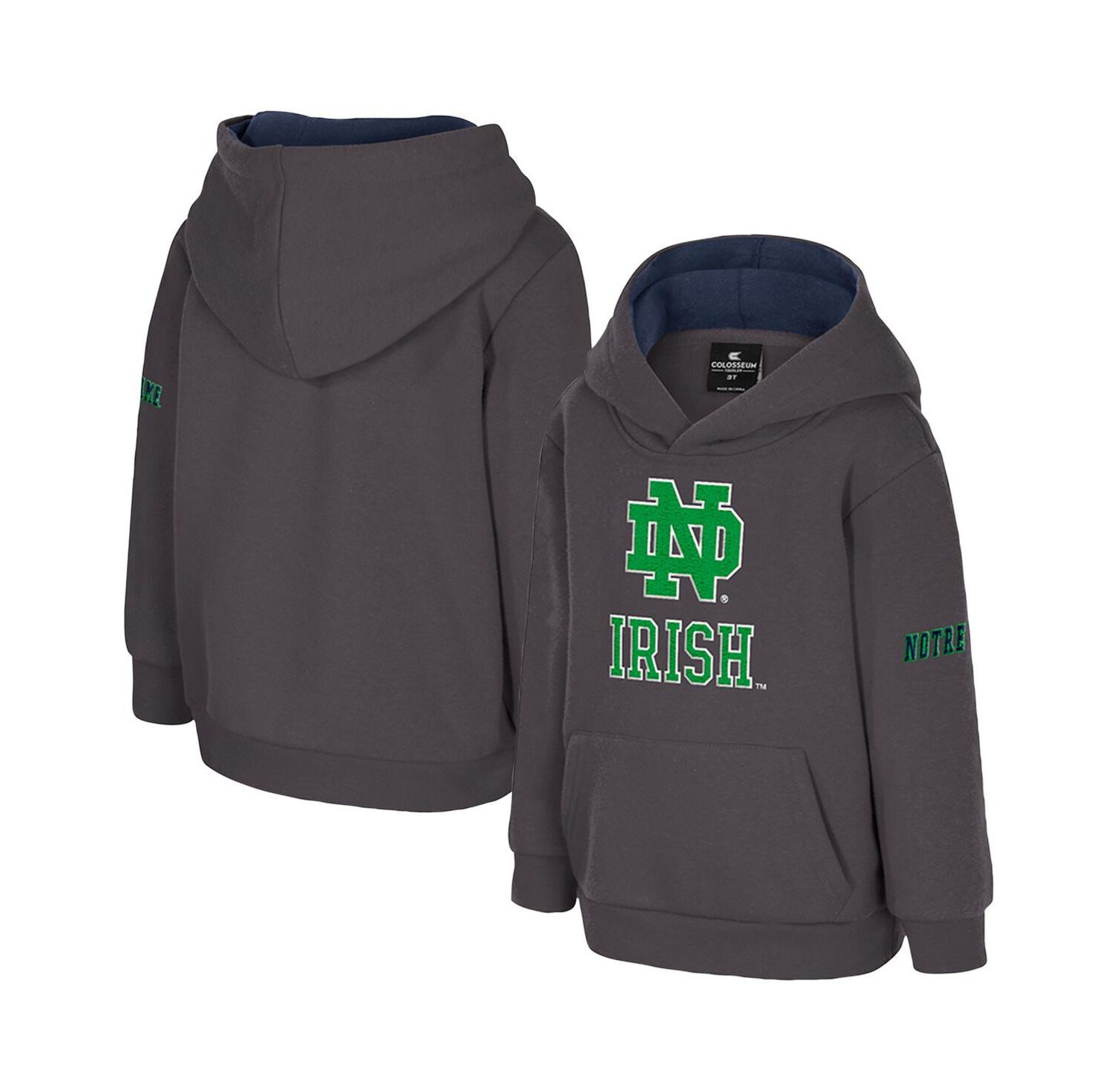Toddler Charcoal Notre Dame Fighting Irish Big Logo Volume Fleece Pullover Hoodie