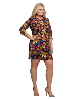 Plus Size Plum Floral Print Keyhole Neckline Sheath Dress