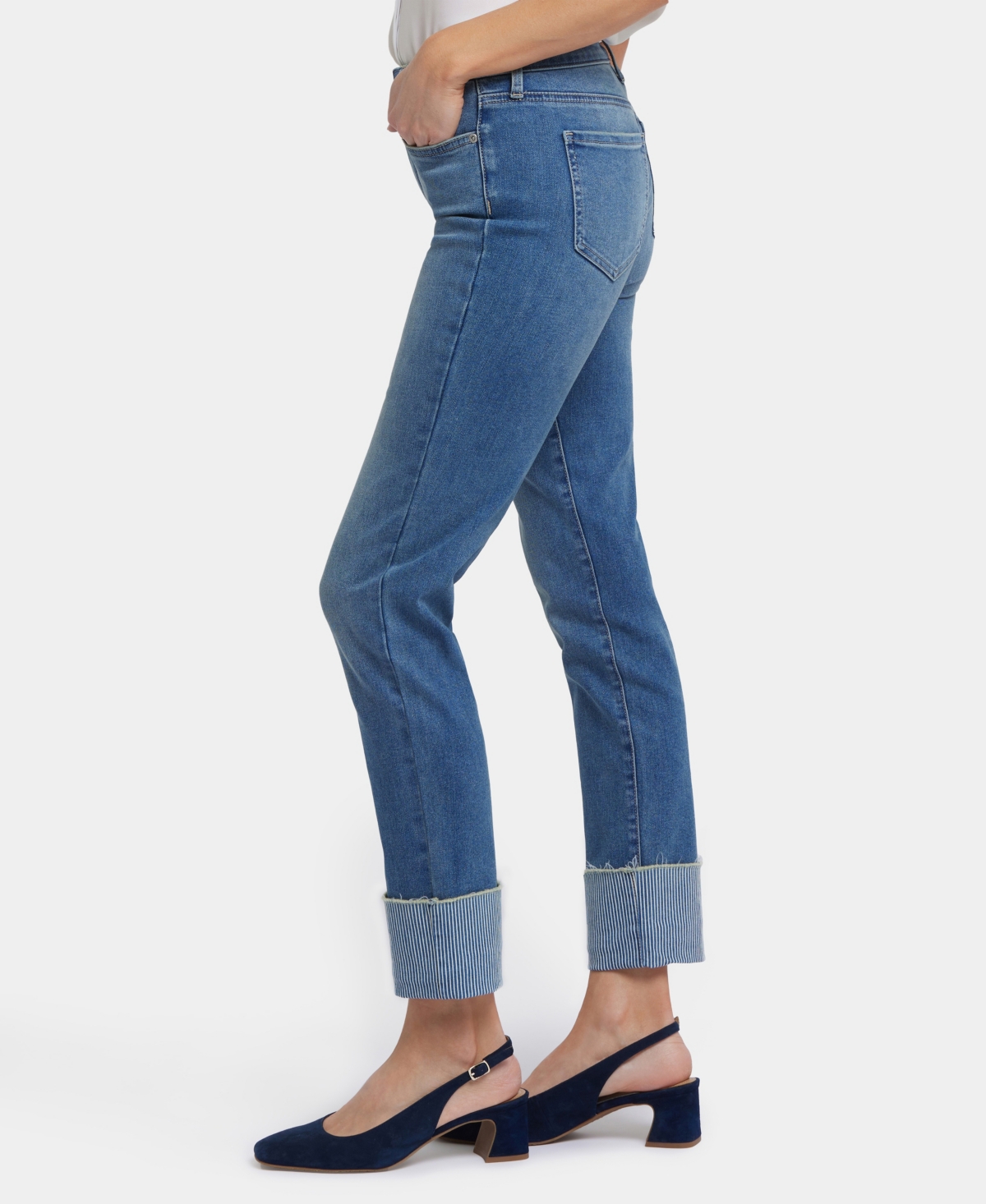 Nydj Sheri High Waist Stripe Cuff Slim Ankle Jeans In Blue