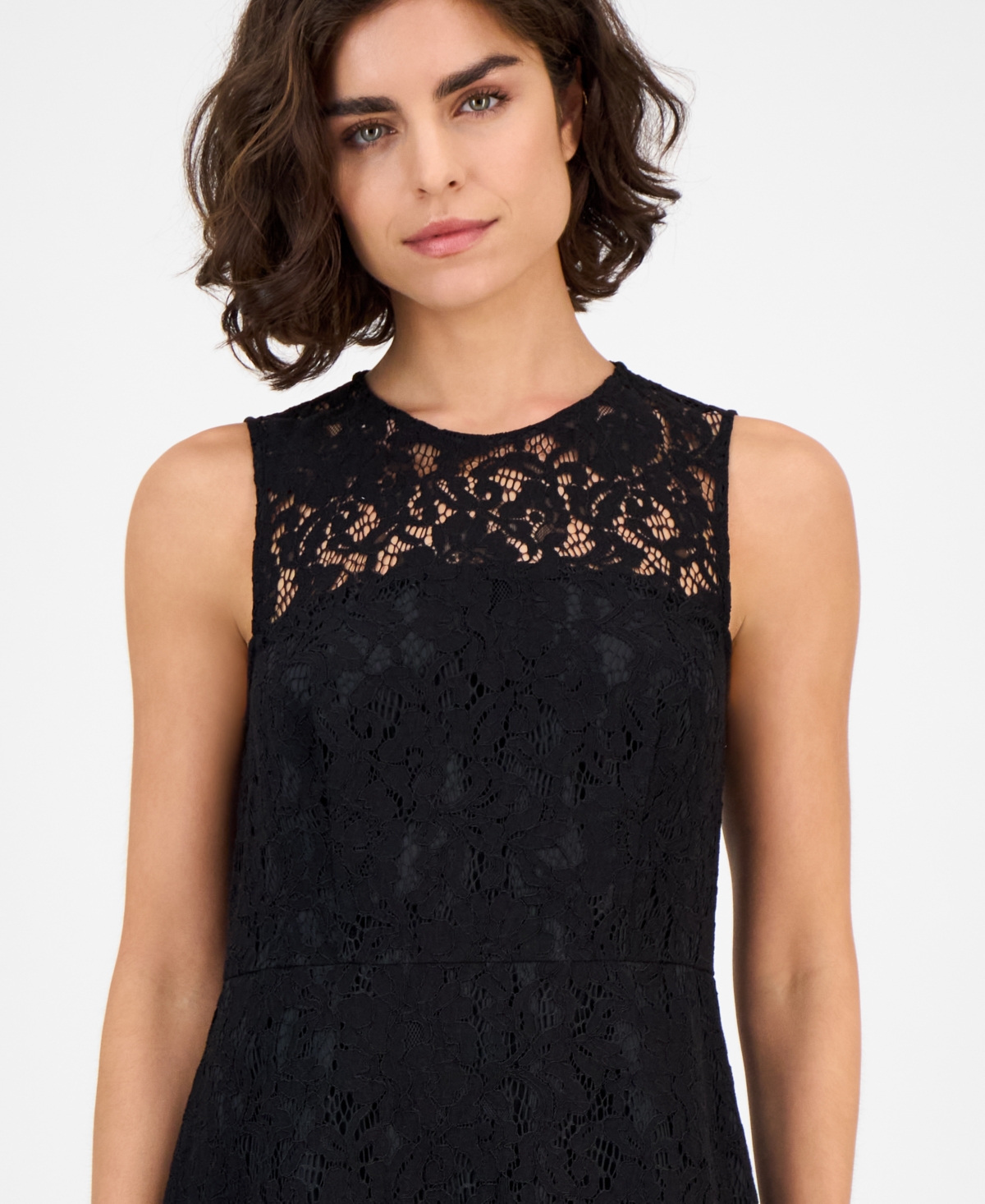 Anne Klein Women's Round-neck Tiered Lace Midi Dress In Blue