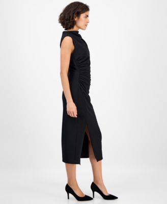 Women's Drape-Front Textured Knit Midi Dress