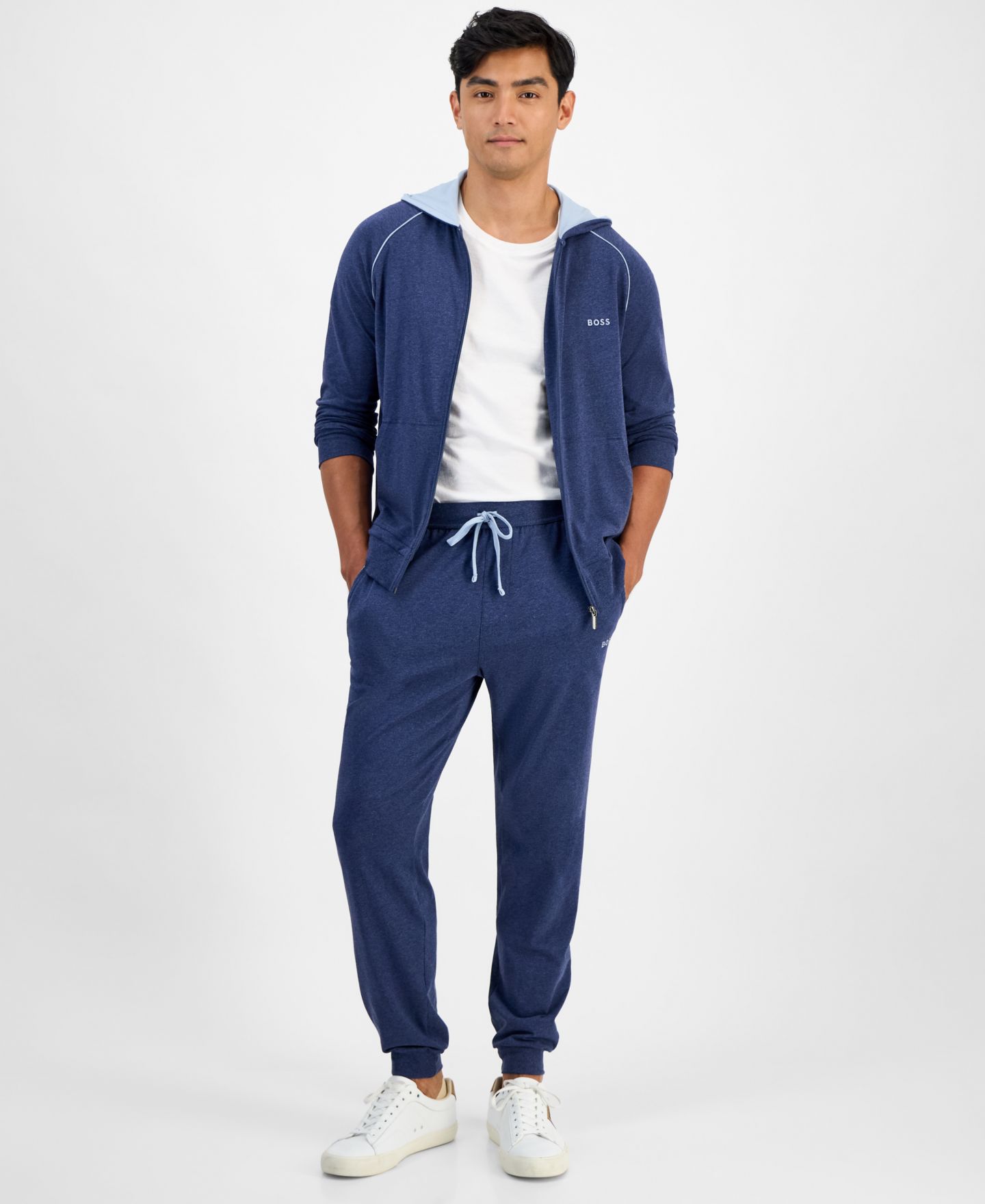 Мужское худи BOSS Mix and Match Logo Full-Zip, цвет: Синий — фото 2