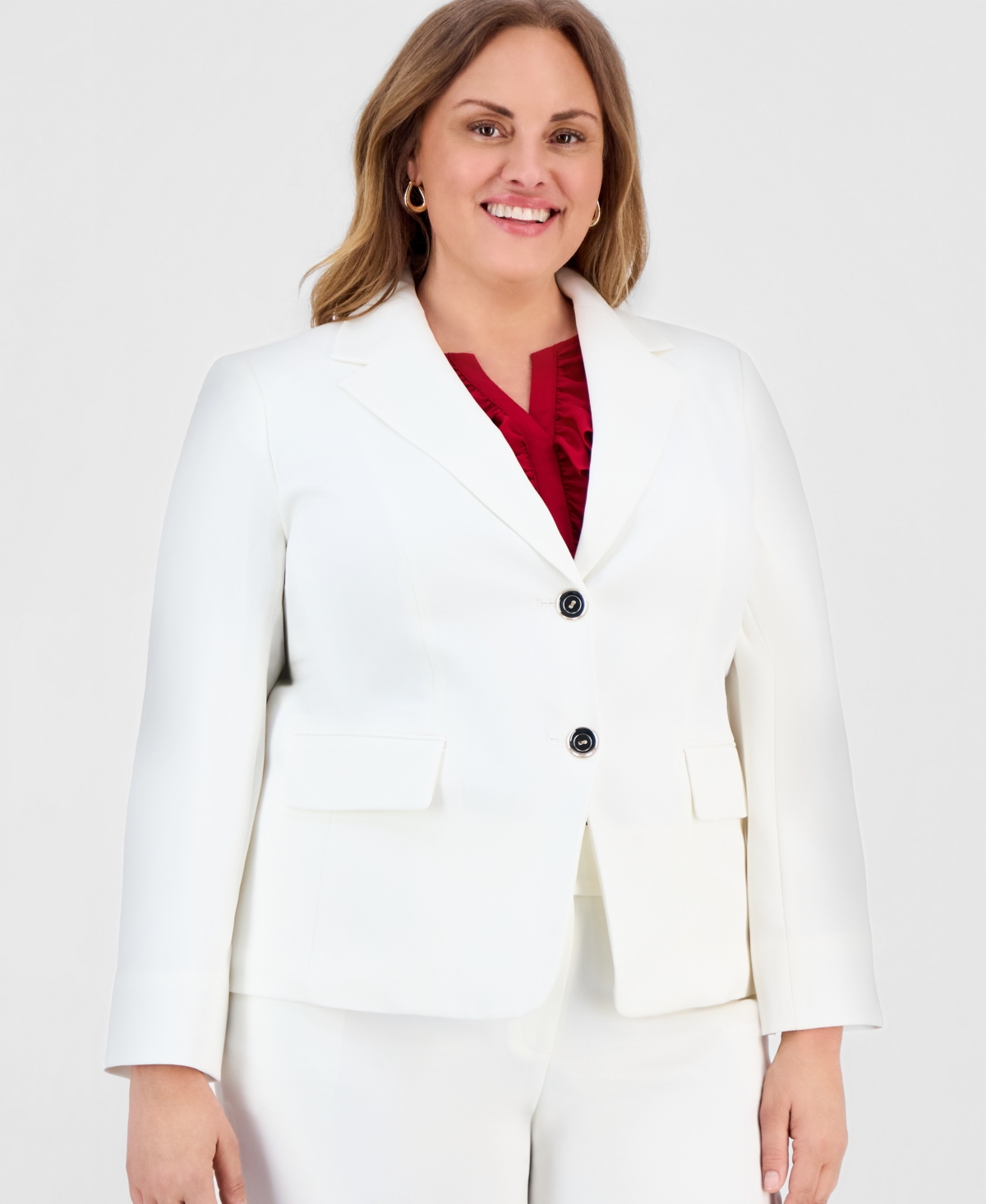 Kasper Plus Size Stretch Crepe Two-Button Blazer