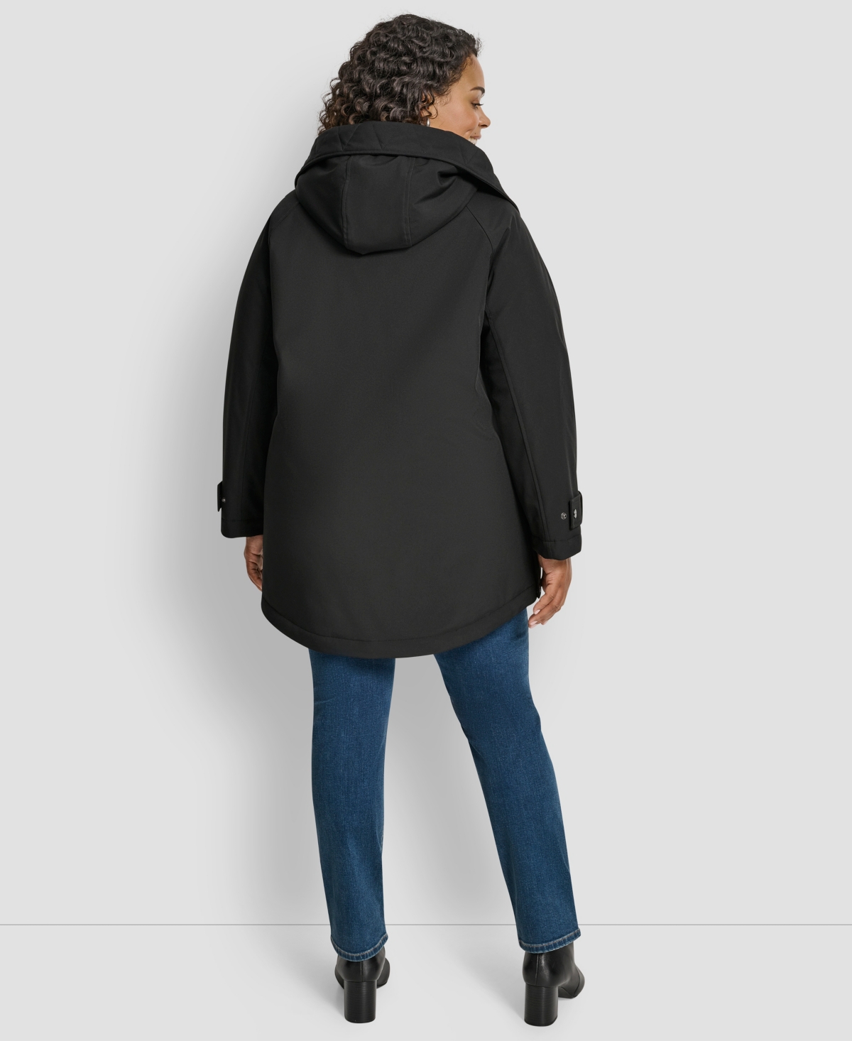 Dkny Plus Size Hooded Coat In Black