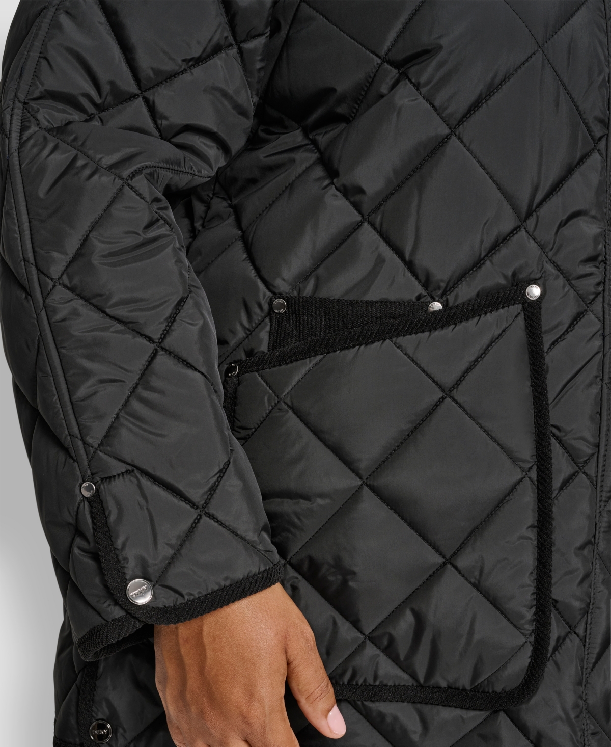 Dkny Plus Size Hooded Quilted Coat In Black