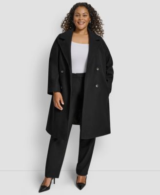 Plus Size Belted Notch Collar Coat