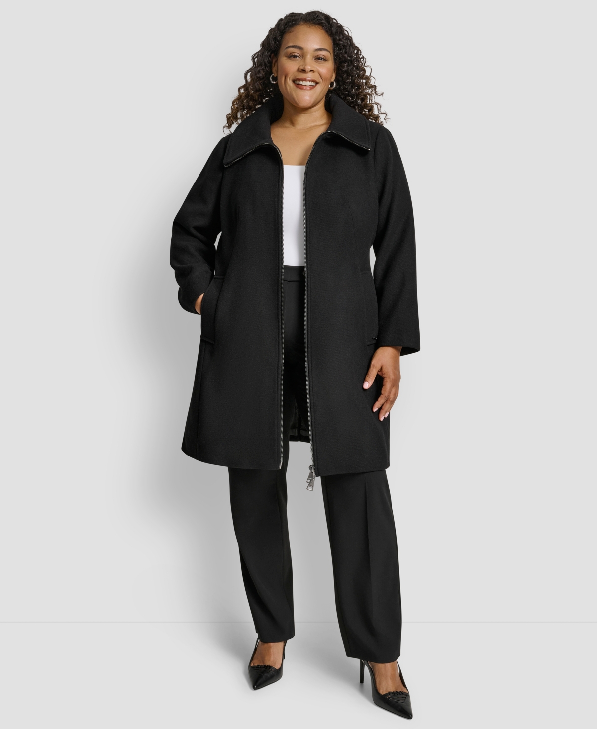 Dkny Plus Size Belted Coat In Black