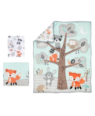 Baby Woodland Friends 3-Piece Animals Mint/Gray Crib Bedding Set