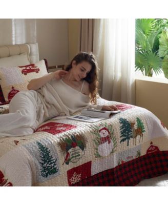 Christmas Snowman Reversible 3-Pc. Quilt Bedspread Set, Queen