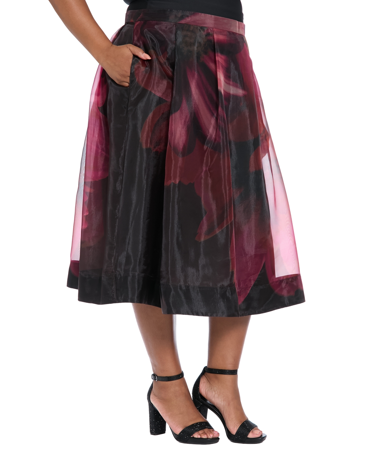 Muse Plus Size Pleated Organza Midi Skirt In Multi