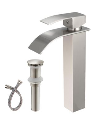 Waterfall Single Hole Single Handle Bathroom Vessel Sink Faucet With Pop-up Drain Assembly