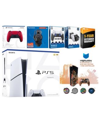 Playstation 5 Slim Disc with Extra Midnight Black Controller, Plantronics Headset, FPS Grip Kit, Charge Dock and MightySkins Decal Voucher + 1 Ye