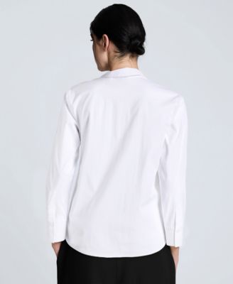 Women's Solid Poplin Wrap Y-Neck Tie-Waist Shirt