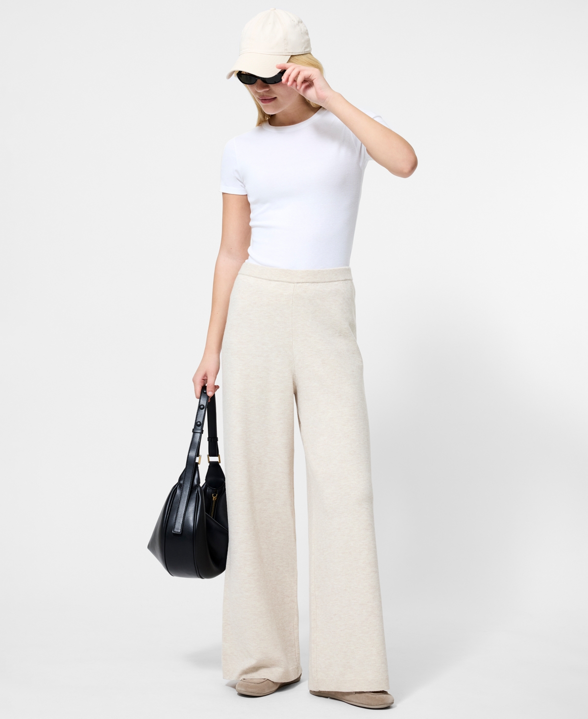 French Connection Marley Knit Wide Leg Pants In White