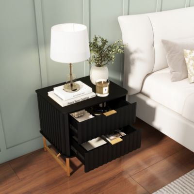 2-Drawer Nightstand with Metal Base