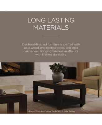 Paulo Wooden Coffee Table with Set of 2 Side Tables, Weathered Black