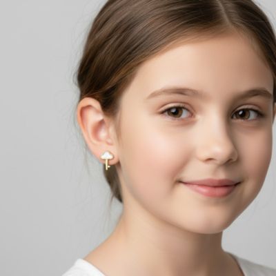 14K Gold Plated with White Mother Of Pearl Cloud Design Stud Earrings For Kids