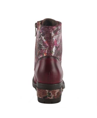 L Artiste Women s MARTY-MET Lace-Up Floral Metallic Boots with Faux Snakeskin Texture and Embossed Heel