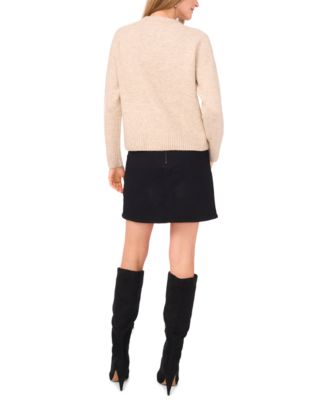 Women's Crewneck Embellished Detail Long-Sleeve Sweater