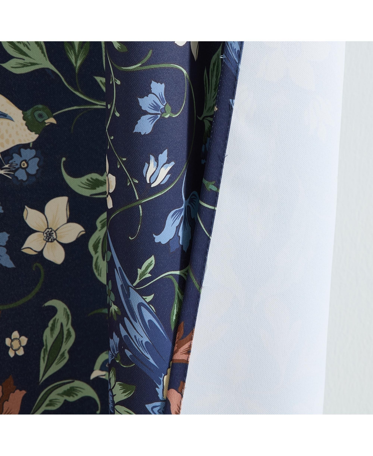 Hlc.me Florence Floral & Birds Patterned Window Back Tab Rod Pocket Curtains Bedroom - Light Blocking Darkening Window Panels, Set of 2