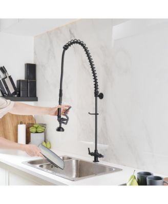 Commercial Restaurant Pull Down 2-Handle Wall Mount Pre-Rinse Spray Utility Kitchen Faucet in Matte Black