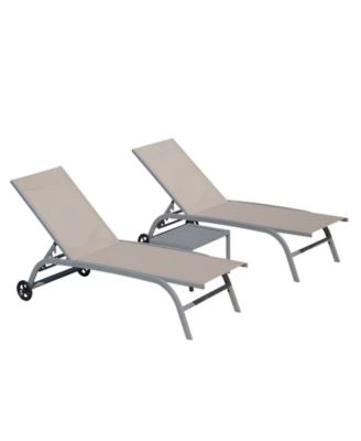 Chaise Lounge Outdoor Set of 3，3 -Piece Woven Patio Conversation Set with Brown